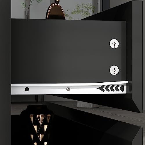 Hitow Glass Door Cabinet with Lights and 4 Storage Shelves, Tall Modern Display Storage Organizer with 2 Drawers and 2 Doors, Wooden Bookcase Bookshelf for Living Room, Home Office, Black