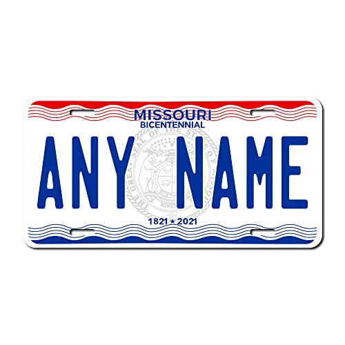 Personalized Missouri Souvenir License Plate 6" X 12" (inches) Aluminum. Add Your Name, Text or Numbers.Full Size Novelty Plate - Fits Car and Truck Name Plate Holders VER.3