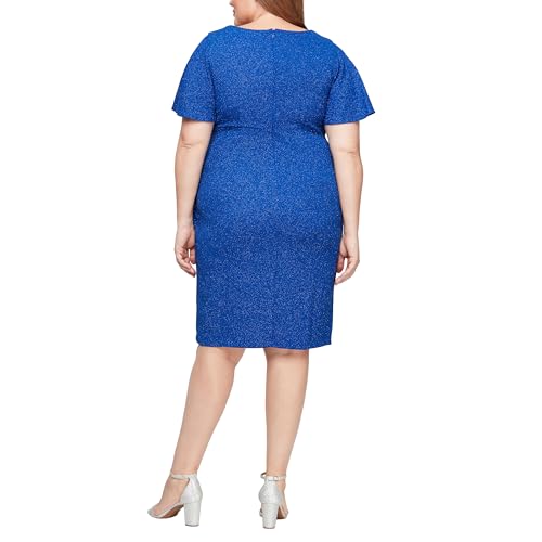 Image of S.L. Fashions Womens Midi V-Neck Sheath Cocktail Dress W /Flutter Sleeves, Wedding Guest (Petite and Regular Sizes)