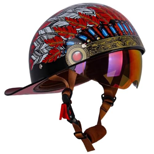 Baseball Motorcycle Helmets for Men DOT Certified Hat Motorcycle Half Helmet with Pull-Down Lens for Women Moped Cap Jet Scooter Street Cruiser (C M(57-58CM))