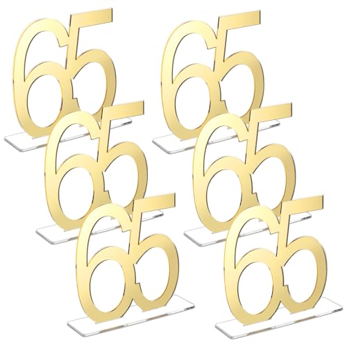 Image of Threehoney Mirror Gold 65th Birthday Decorations for Men and Women Acrylic Anniversary Decorations Table Numbers Centerpieces for Birthday Party
