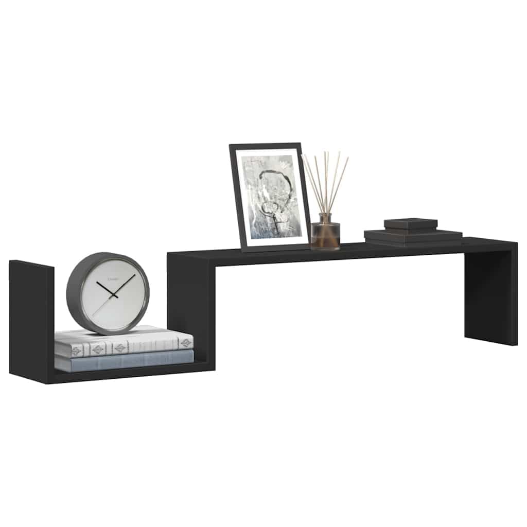 Półki ścienne 2 szt. czarne 100 x 15 x 20 cm materiał drewnopochodny - wytrzymały regał wiszący z niewidocznym systemem montażu zapewnia stabilne przechowywanie książek i dekoracji, prosty