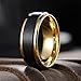 King Will Mens 8mm Black Tungsten Carbide Ring Matte Brushed Gold Plated Polished Step Edge Dual Color Wedding Band, Size 10.5