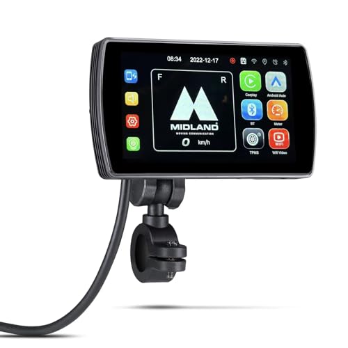 Midland BikePlay Pro C1682 - Ecran 5,5" Android Auto pour 2 Roues, Resistant à l'eau et la poussière IP67, résolution Full HD, Algorithme Anti-Vibrations