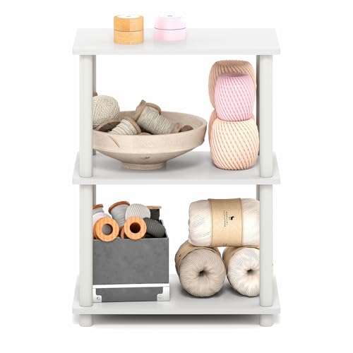 Image of Furinno Turn-N-Tube Storage Shelves, 3-Tier Book Shelf, Corner Shelf, Toolless Open Shelves, for Organization and Storage, Living Room, Garage, Home Office, White