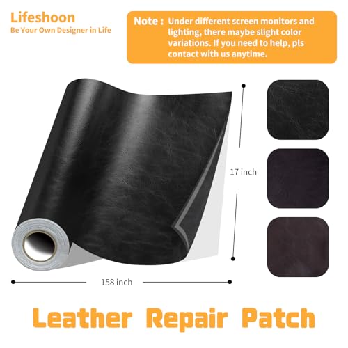 Lifeshoon Leather Repair Patch, 17X158 Inch Glossy Self Adhesive Leather Repair, Large Vinyl Patch Tape for Couches, Furniture, Car Seats, Cabinets, Wall, Handbags (17X158 Inch, Black)
