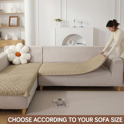 Image of HOKIPO Polyester Quilted Waterproof Sofa Cover Mats For 1 /2 /3 Seater Sofa And L Shape. Make Your Own Sofa Cover Set, Mat Length 81(D) X 60(L) Cm, Beige (Ar-4963-W2)