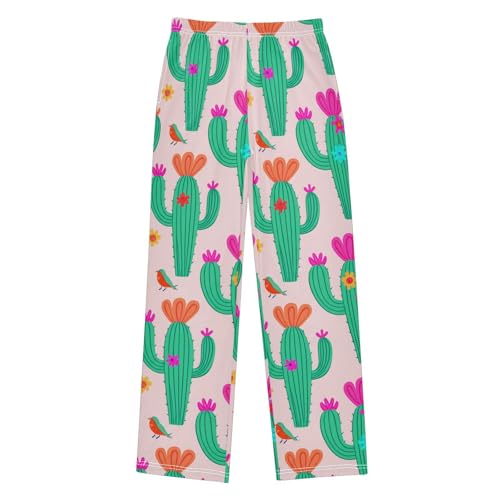 J JOYSAY Cactus Flower Bird Lightpink Pajamas Pants Soft Long Pajama Bottoms Lounge Sleep Pants Size S-XL