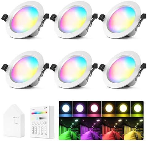 GEYUEYA Home 9W Led Downlights Spotlights, 9W LED Recessed Ceiling Lights WiFi Bluetooth Mesh RGBCW RGB White CCT 2700K-6500K Color Change Aluminum Spotlights Alexa Google Home for Home - 10 Pack
