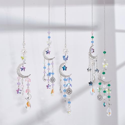 SUNNYCLUE 1 Box DIY 5 Sets Star Moon Sun Catchers Kit Hanging Sun Catcher Rainbow Catcher Window Hanging Prism Suncatcher Glass Crystal Suncatchers for Windows Indoor Outdoor Home Garden Decor - Image 4