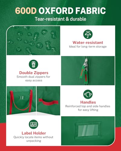 Christmas Tree Storage Bag, MaidMAX Christmas Tree Bag Fits Up to 7.5 ft Tall, Heavy-Duty 600D Oxford Fabric Christmas Tree Storage Box with Handles, Wide Opening Tree Storage Container (Green) — view 4