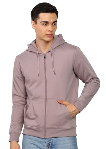 Image of Alan Jones Clothing Men's Solid Zipper Hooded Sweatshirt | Ribbed Hem, Lined Hood, Side Pockets, Durable Zip | Multiple Colors