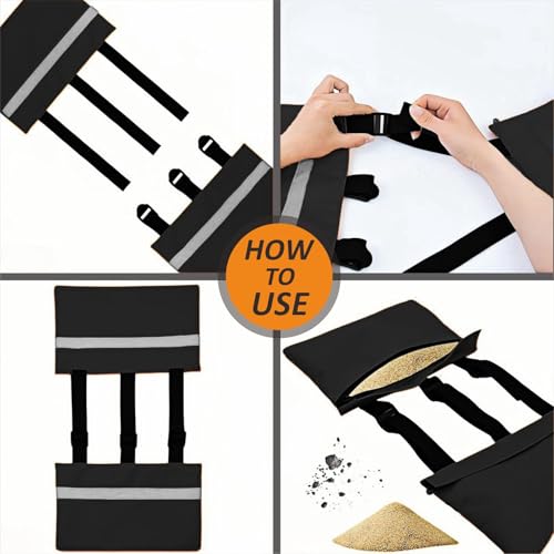 Image of 3 Pcs RV Sewer Hose Weight Bags with Reflective Strip Waste Hose Fastening Device Camper Trailer Sewer Hose Support Hold Down Prevents Dislodging and Accidental Spillage (Black)