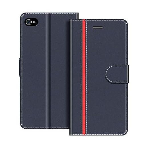 COODIO fodral till iPhone 4S, magnetiskt flip-fodral telefonfodral kompatibel med iPhone 4S / iPhone 4 mobilfodral, Mörkblå/Röd