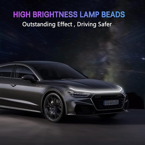 Image of 71 Inch Car Hood LED Strip, Dynamic Exterior Flexible Daytime Running Light Strip for Truck, SUV (White Light)