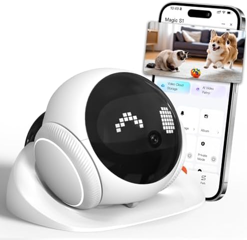 1080P Pet Camera Robot: Indoor Movable Home Security Camera with App Control, Night Vision, 2-Way Talk, Motion Detection, SD Card Storage, Smart Pet Cam for Cat/Dog/Baby/Elderly Monitor
