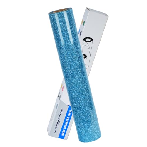 guangyintong Heat Transfer Vinyl Glitter Sky Blue HTV Rolls 12 x 5ft Sky Blue Iron on Vinyl for T Shirts Glitter HTV Vinyl for All Cutter Machine Easy to Cut & Weed for HTV Design