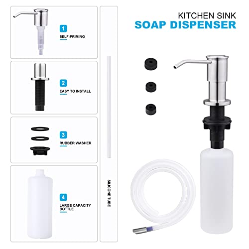 Delta Faucet Dispenser For Kitchen Sink With 304 Stainless Steel Pump Head, Fit 1’’-3'' Thick Countertop, Built In Soap Pump With Continuous Extension Tube & Large Capacity Bottle In Brushed Nickel #TOP4
