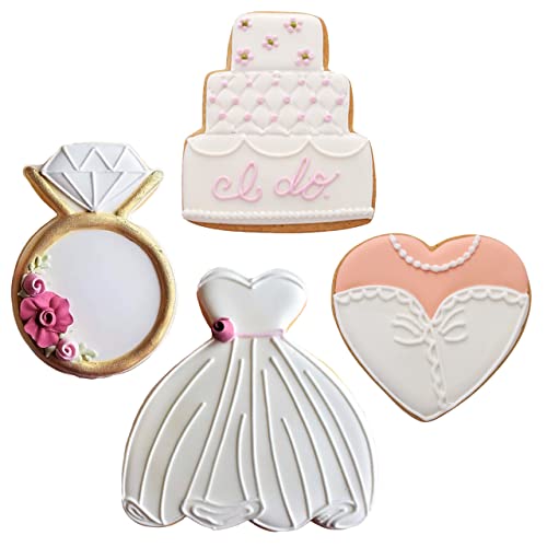 Ann Clark Cookie Cutters 4-Piece Wedding Cookie Cutter Set With Recipe Booklet, Wedding Dress, Wedding Cake, Diamond Ring And Heart #TOP1