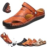 Qosigote Podoback Sandale, Orthopädische Ledersandalen, Barfußschuhe Herren, Sommerwandern, Strand, Fischer, Anti - Rutsch, Leichte Atmungsaktivität (Rotbraun,40)
