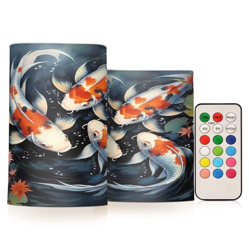 ALAZA Fish (13) Flickering Flameless Candles Battery Operated with Remote Timer,Tea Light Candles LED Pillar Votive Candles Set of 2 for Outdoor Indoor Decorations