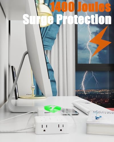 Wrxdmc AC860-CU Extensión eléctrica con 8 tomas y 4 puertos USB, protección contra sobrecarga, cable trenzado de 1.52 m miniatura 4