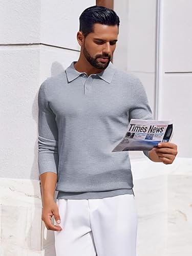 Image of TYSORT Men's Knitted Polo Sweater Casual Full Sleeve Pullover Sweater with Button Collar