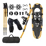 COSTWAY Juego de Raquetas de Nieve 4 en 1 Versátiles, Raquetas de Nieve Ajustables de Aluminio Ligero, Adultos y Niños, Bolsa Transporte, Bastones de Trekking, Sistema de Fijación (Dorado,63cm)