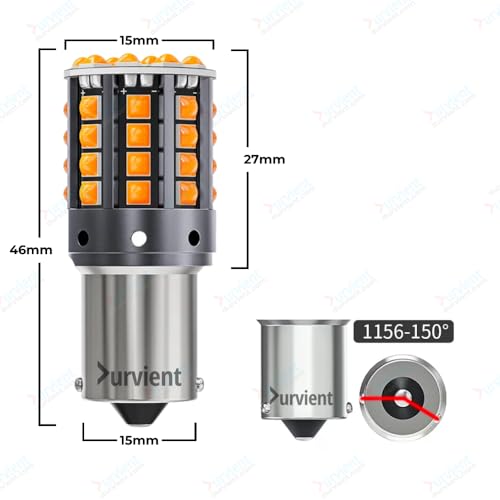 Image of com Bright 44SMD BAU15S PY21W 1156 150 Cross /Angled Pin LED for Car Bike Turn Signal Indicator (1 Pair, Amber)