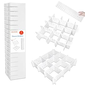 HGYZE – Separadores para cajones ajustables de plástico, 42 x 9 cm, organizadores modulares, rejilla organizadora para armario o escritorio para baño, orden de calcetines y slip, color blanco