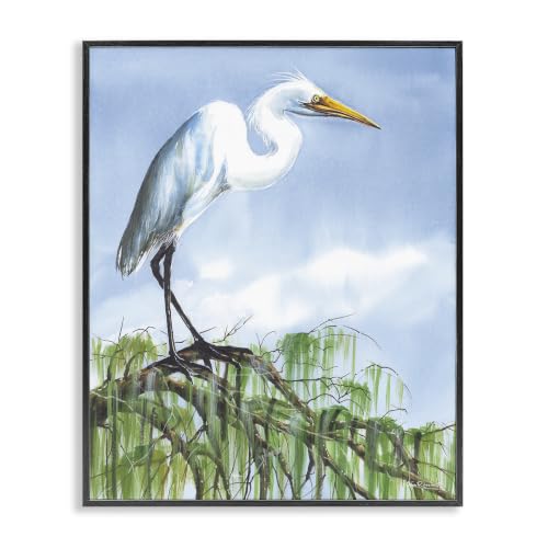 'Egret Bird Balancing Branch'| Framed Giclee Art