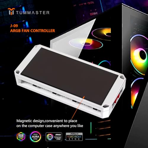 Image of ARGB Fan HUB, 9 Port 4 Pin PC Fan Controller, 5V-3Pin LED Hub, Magnetic Suction, SATA Power Input,RF Remote & Chassis Key Control,Controller Support ARGB PWM Fans Splitter (J-09(White))