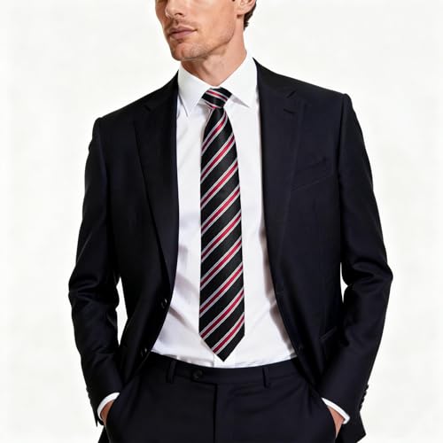 Image of DiBanGu Striped Tie Set for Men Silk Woven Plaid Necktie and Pocket Square Cufflinks Business Wedding