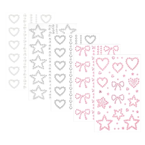 5 Sheets Face Gems Stickers Self Adhesive Heart Face Stickers Rhinestones Pearl Faces Jewels for Eye Hair Body Nail
