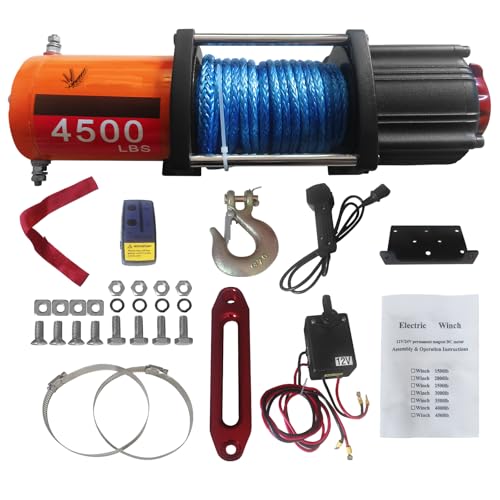 Furvveerr Winch Cabrestante Eléctrico Polipasto Eléctrico 4500 LBS/2041 KG,12V,IP67 Impermeable,Cuerda de Nylon Inalámbrica + Mango,Doble Uso,Compatible para RV/Off-road Vehicle/Camper Van,etc