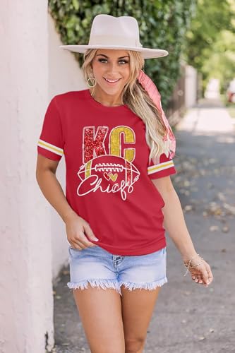Football Shirt for Women Game Day Shirt Football Heart T-Shirt Sports Season Short Sleeve Tops4