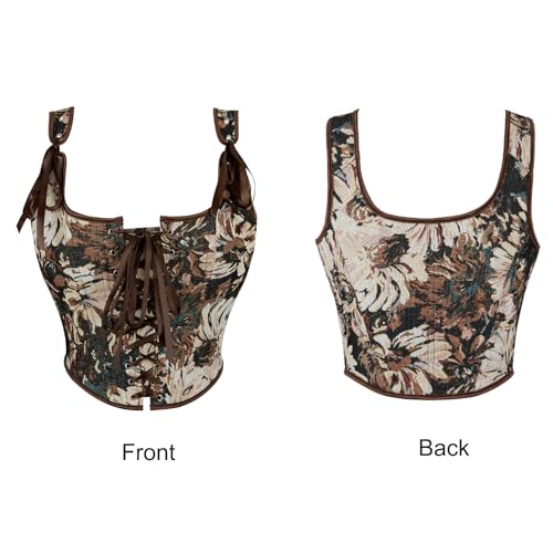 Renaissance Floral Corset Tops for Women - Vintage Lace Up Bustier Overbust Lingerie Going-Out Tops3