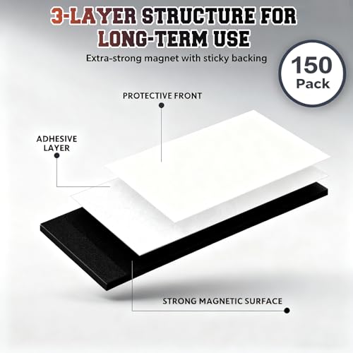 Image of Macarrie 150 Pcs Adhesive Magnetic Sheets 2 x 3 with Adhesive Backing Cuttable Magnetic Paper Stickers Flexible Peel and Stick for Picture Crafts Die Storage Photos