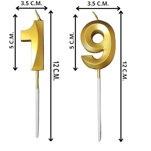 Image of ToyUniverse Nineteen Number Candle - Metallic Gold for Nineteenth Birthday, Anniversary, Surprise Party Cake Decoration (Pack of 2)