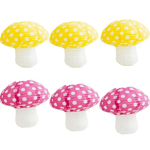 Image of 6 Pcs 8 Inch Mushroom Paper Lanterns, Foldable Party Decor