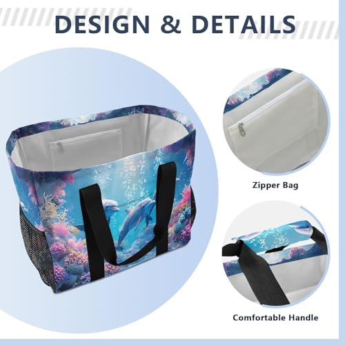 Ocean Dolphins Large Beach Bag Waterproof Beach Tote Bags for Women Travel Gym Pool4