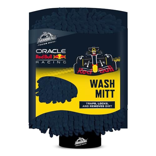 Armor All Podium Series Car Wash Mitt Developed with Red Bull Racing Chenille Microfibre Wash Mitt for Paint Safe Car Cleaning