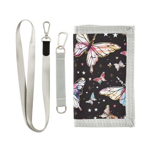 ALAZA Kids Wallets for Boys Girls Toddler Trifold Wallet Children Small Butterfly Dreamy with Zipper Coin Pocket