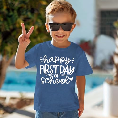 Image of GLIGLITTR Girls Happy First Day of School Shirt Kids Boys Kindergarten 1st 2nd 3rd Grade T-Shirt Back to School Outfit Tops