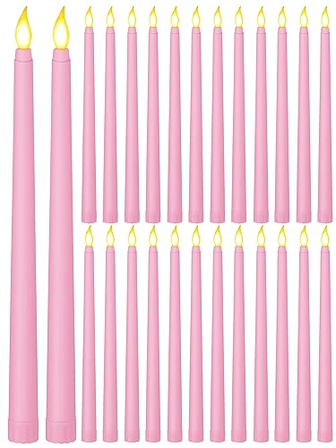 Image of Treela 24 Pcs Flameless Taper Candles Battery Operated ulkB Fake Candles Light LED Candle Sticks Flickering Tapered for Wedding Anniversary Holiday Decoration(Basic,11 Inch,Pink)
