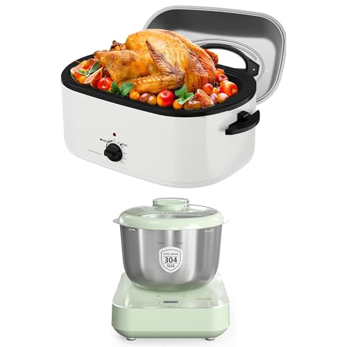 Image of Sunvivi 24-Quart Electric Roaster Oven with Visible Self-Basting Lid And Electric Dough Maker with Weighing Function,Turkey Roaster Oven with Removable Pan and Rack.