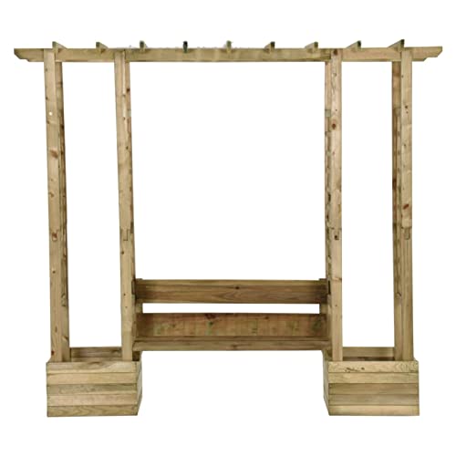 Rosenbogen aus Holz mit Bank und Rankgitter für den Garten