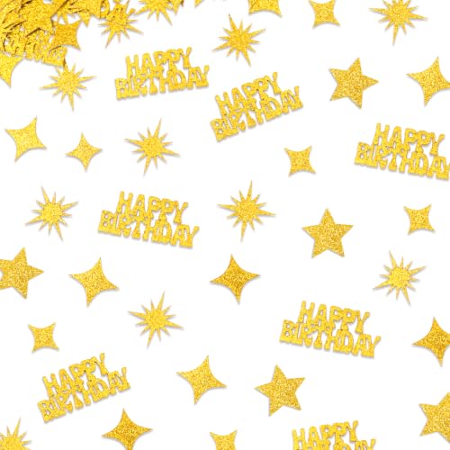 Vofrise Gold Happy Birthday Confetti for Table Glitter Birthday Decorations Star Bday Confetti Party Decor Women Men Girls Boys 200PC by Vofrise - Used condition - US$7.12