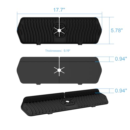 Image of Faucet Guard - 90 Foldable Drain Mat for Kitchen & Bathroom with 2 Drain Ports (Black, 17.7 inch*5.66 inch)