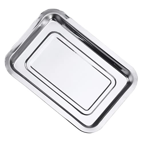 Alipis Bandeja Para Platos De Acero Inoxidable 26x19x2 Cm Placa Para Parrilla Resistente y Ligera Adecuado Para Bbq y Secado De Platos Utensilio De Cocina Versátil